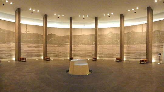 The Hall of Remembrance which displays a view of the city after the bombing as seen from the hypocenter